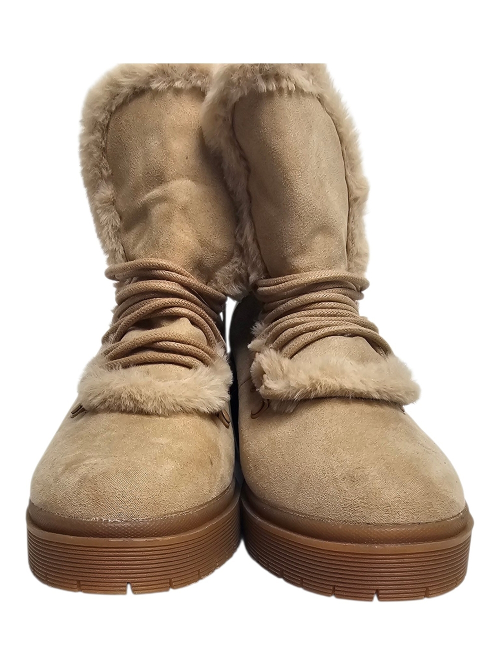 A New Day Tan Cream Soft Faux Fur Shearling Trim Lug Ankle Boots NWT Size 8 - Picture 2 of 11